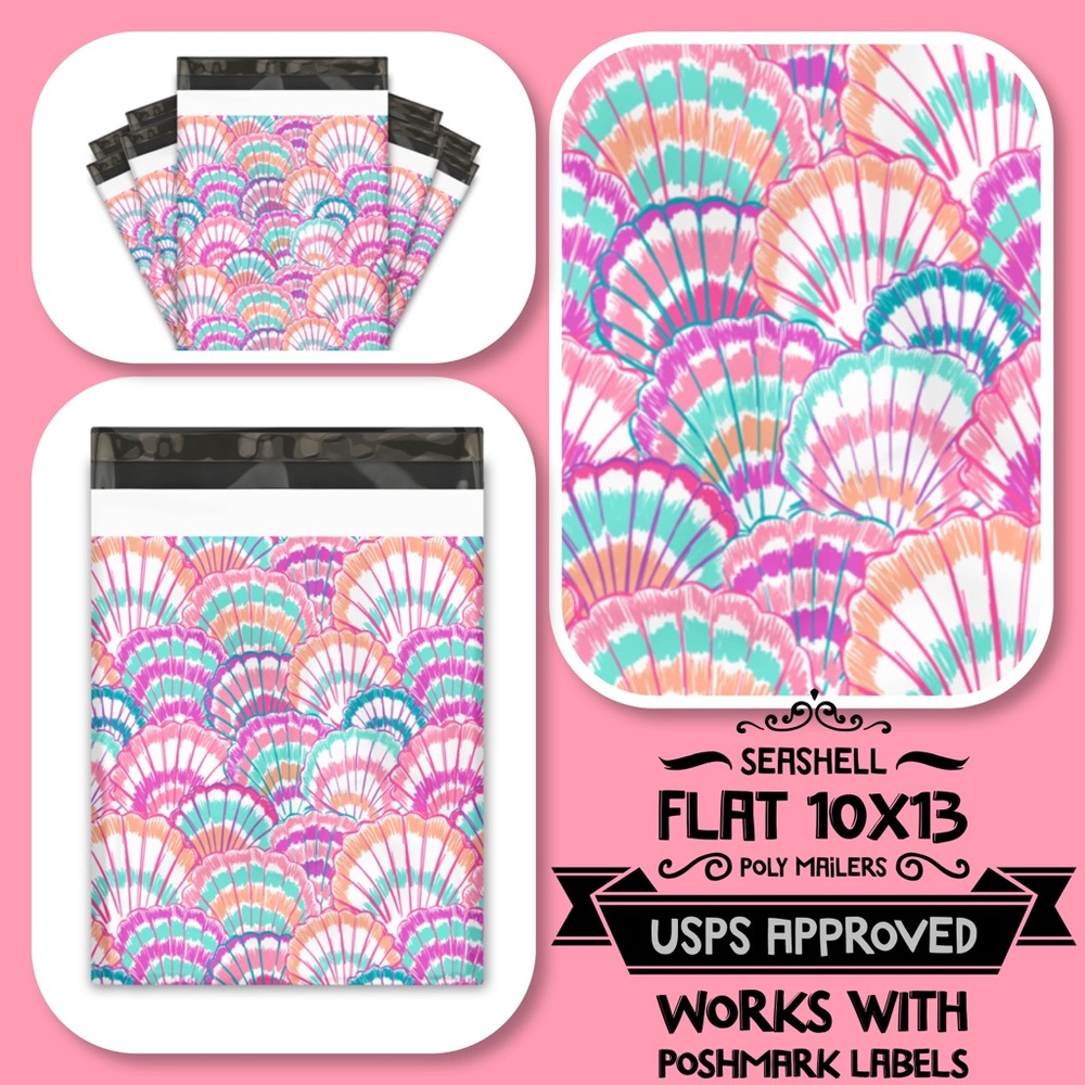 25 10X13 Poly Mailers Seashell Shells Flat Mailers PRICE IS FIRM - Picture 5 of 7